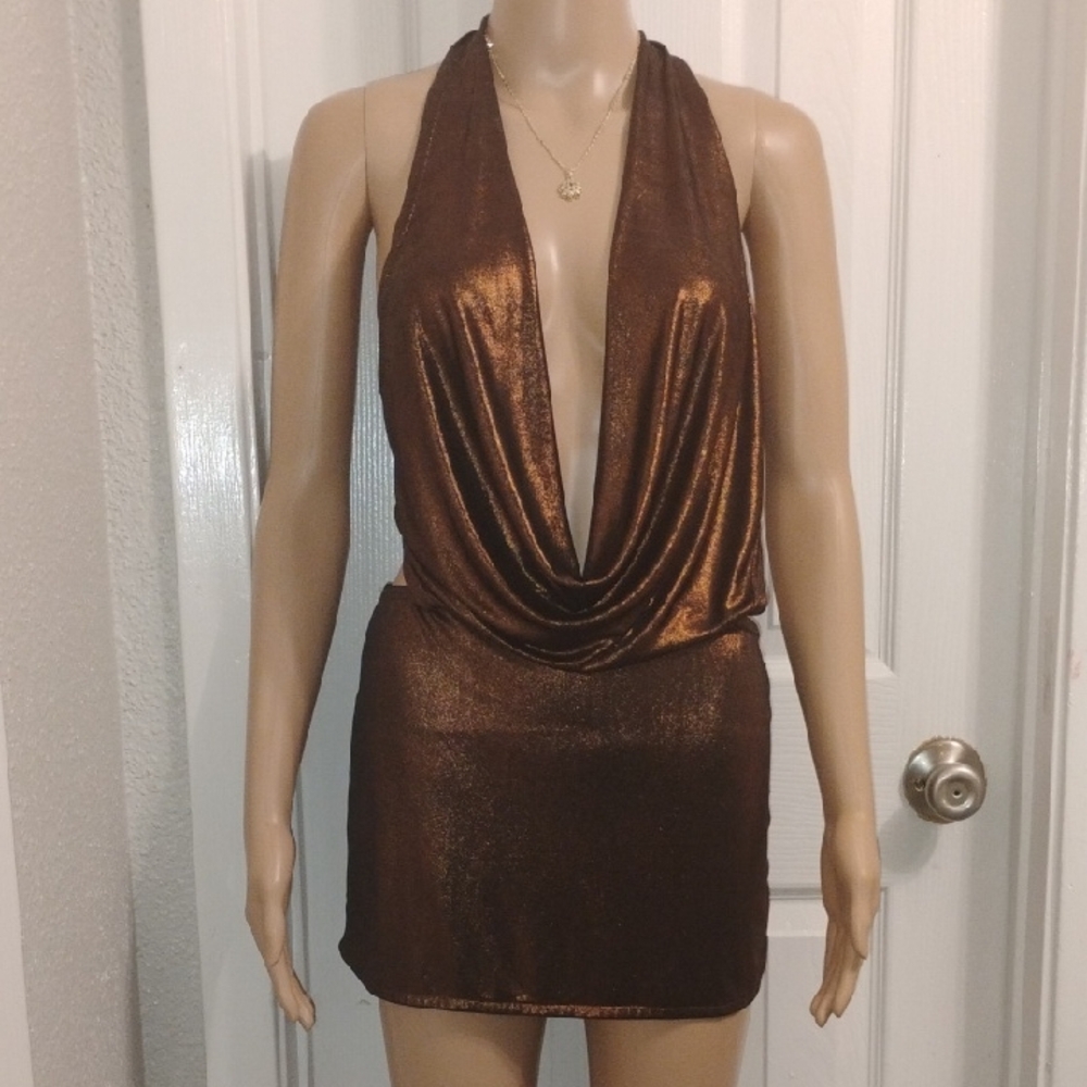 Elegant Brown Halter Dress - Picture 1 of 6